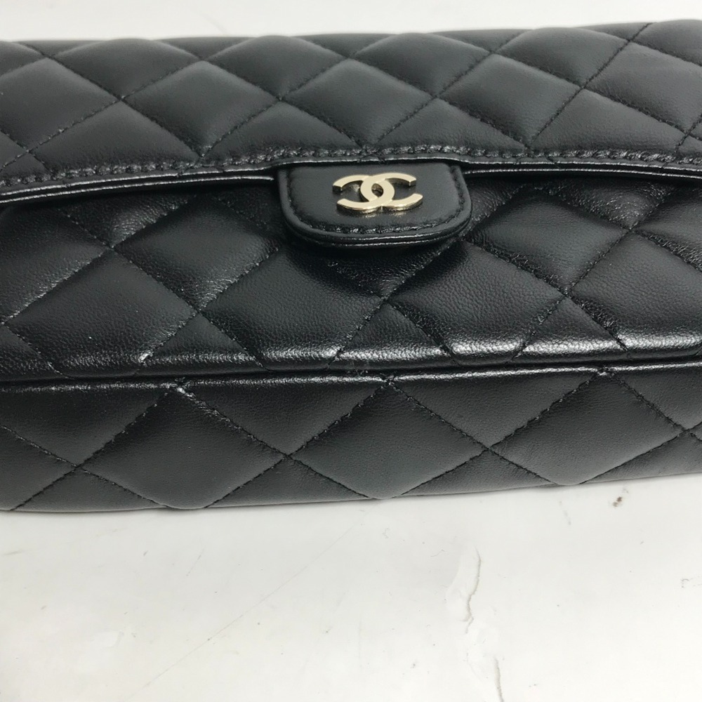 CHANEL Authentic Black Lambskin Leather Logo Wallet - Picture 10 of 16